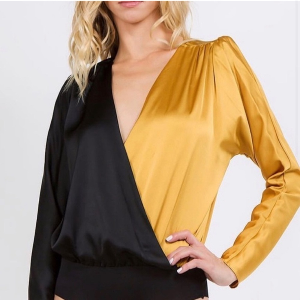 Two-Tone Silky Plunge Bodysuit